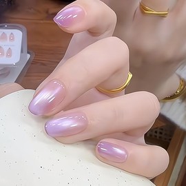 BHIDENAW ネイルチップ ショート 24枚入 人気 和風 かわいい シンプル おしゃれ 成人式 結婚式 パーティー 日常生活に使用できます 花嫁ネイル 光沢 つけ爪 両面テープ ウッドスティック ネイルファイル付き (若々しさ-P2, M)