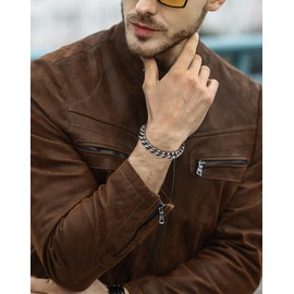 YL Miami Cuban Link Chain Bracelet Solid Stainless Steel, 11mm Real 18K Gold Filled Titanium Steel Punk Wrist for Men Women, Upgrade Buckle Clasp