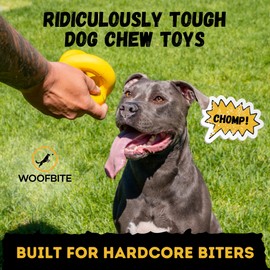 WoofBite Indestructible Dog Ball - Lifetime Replacement - Durable Dog Toy for Aggressive Chewers - Safe, Non-Toxic Natural Rubber - Chew, Tug & Fetch - Tough, Heavy Duty Chew Toy - 4” (Softball Size)