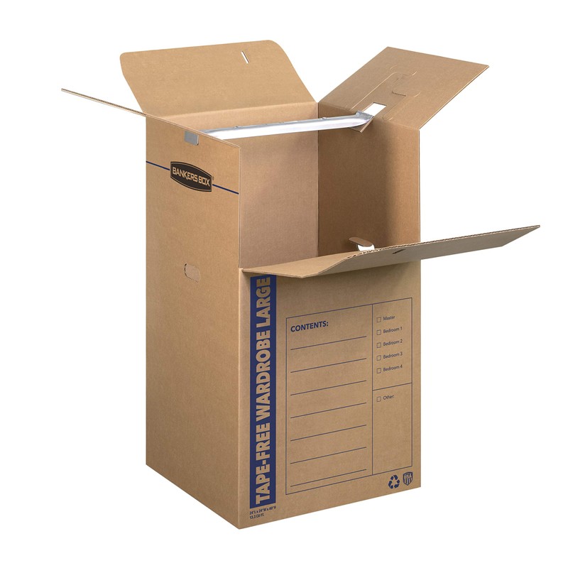 Bankers Box Tall Wardrobe Box 3 Pack, Tape-Free Design, 24-in