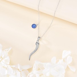 Italian Horn Necklace 925 Sterling Silver Evil Eye Pendant Necklace Jewelry Gifts for Women