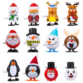 LIHAO 12 x Wind Up Toys Kids Christmas Clockwork Toys Set Wind Up Penguin Santa Claus Reindeer Snowman Ornament with Gift Box as a Gift for Boys Girls