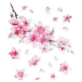 Wanmu Cherry Blossom Vinyl Car Sticker, 2 Pcs Car Decals for Women, Scratch Cover Pink Flower Bumper Stickers, Car Decoration, Waterproof Decal for Automotive, Motocycle, Laptop, Home Decor