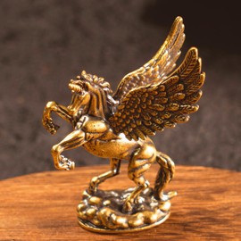 CHOVY 1PC, Vintage Solid Brass Winged Unicorn Figurine - A Captivating Home Decor Piece and Collectible Desk Accent, Perfect for Artistic Scene Decoration and Unique Flair