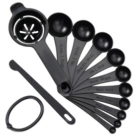 DOTINGHUX Measuring Spoons, Plastic Measuring Spoons Set with Egg Separator 12-Piece,Black