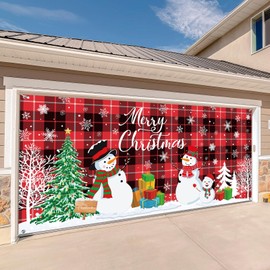 Buryeah Christmas Garage Door Decorations 6 x 13 ft Christmas Garage Door Cover Banner Large Backdrops for Holiday Cover for Indoor Outdoor(Snowman Style,Red)