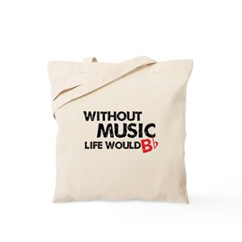 CafePress Without Music Life Would B Flat Tote Bag Reusable Natural Beige Canvas Shopping Bag