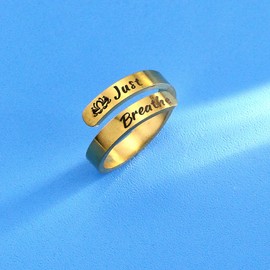 CSIYANJRY99 Just Breathe Rings for Women Gold Stainless Steel Inspirational Mantra Statement Open Graduation Cocktail Party Ring
