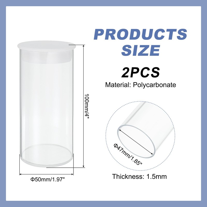 sourcing map Transparent Plastic Storage Tubes, 2" x 4"(50x100mm) Polycarbonate