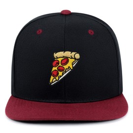 JPAK Pizza Hip-Hop Snapback Hat Embroidered Black and Maroon Two Tone Baseball Cap Delivery Pepperoni