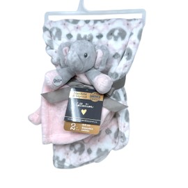 AWW GIFFTS Blankets and Beyond Baby Plush Elephant Security Blanket Pink White Grey Nunu 2-PC Lattice Set