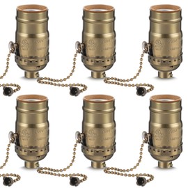 Saysurey 6 Pcs Pull Chain Lamp Socket Replacement, E26 Standard Threaded Base, Light Socket with Pull Chain, Lamp Parts for Repair (Antique Brass)