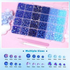 9000 Pcs Royal Blue Flatback Pearls and Rhinestones for Crafts, 3/4/5/6mm Jelly Resin Rhinestones, Mixed Size 3/4/6/8mm Half Pearl Bedazzling Gems for Nail DIY Crafts Mugs Tumblers Clothes Makeup