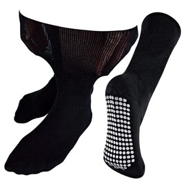 Dr.Socks Extra Wide Oedema Socks with Non Slip Grips Mens & Ladies | Bamboo Slipper Socks with Grippers for Swollen Legs Ankles & Feet (6-8, Black)