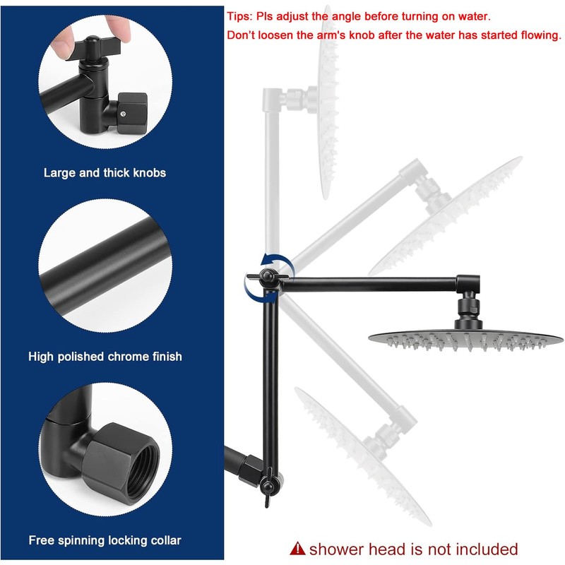 NearMoon Adjustable Shower Arm, Extension Arm Universal Connection, Rise or
