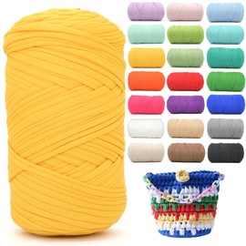 400g Tshirt Yarn for Crochet,Yellow T Shirt Soft Elastic Fabric Chunky Thick T-Shirt Crochet Yarn for Crocheting Knitting Beginner Hand Knitting for Bag/DIY Craft/Home Decor-Golden Yellow