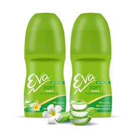 E.V.A. Roll On Deodorant with Aloe & Tahiti Monoi Oil for Women, Alcohol & Aluminum Free, Smooth Underarms, 50 ml, Pack of 2