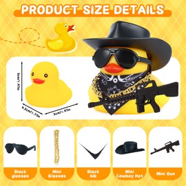 Jyeennar Rubber Duck Car Dashboard Decor - Black Cowboy Hat, Bandana, AK47 Accessory with Squeak Sound, Non-Slip Silicone Car Decoration Interior for Adults