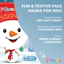 7th Heaven Winter Wonderland Face Mask Gift Set for Kids (Contains 4 Printed Sheet Masks in 4 Fun Designs, Age 8+). Mess Free Pamper Set/Kids Face Masks - Genuine 7th Heaven Face Masks Skincare