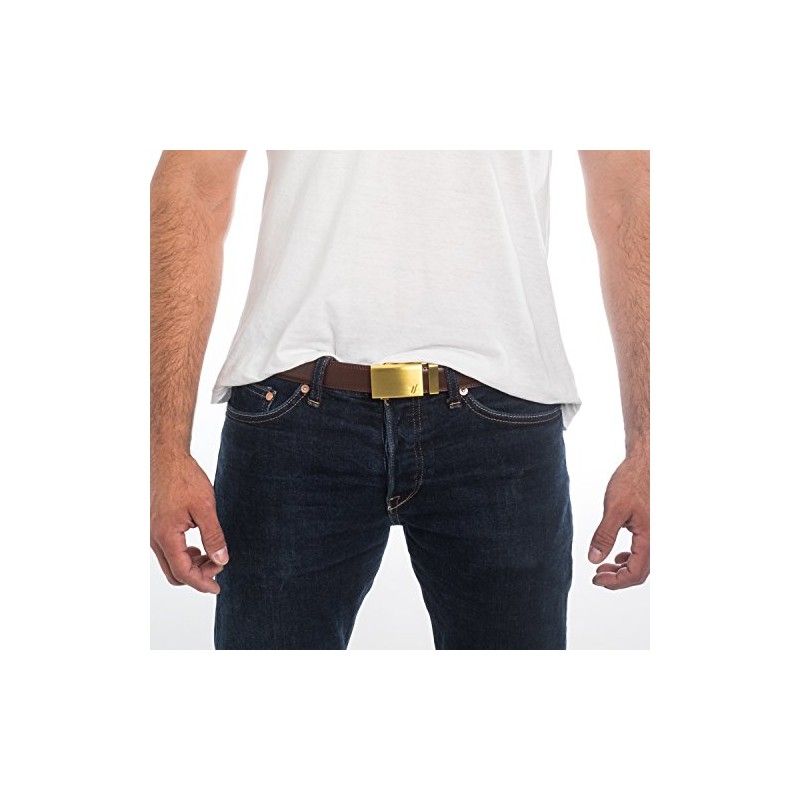 Mission Belt Men's Ratchet Belt - Lux - Gold Buckle/Brown