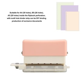 6 Rings Hole Punch, 6 Hole Paper Punch, Portable Mini DIY Planner Puncher with Chip Collection Box Punching Holes Evenly for School, Office (Pink)