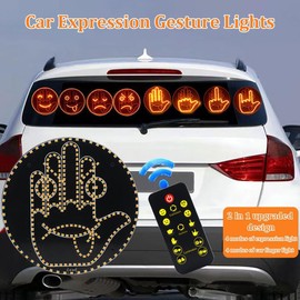 HLMNAKE Car Finger Light and Expression Sign Light, LED Car Expression Light Hand Gesture Sign with Remote Control, 2 in 1 Car Expression Finger Lighting, Car Smiling Face Lamp