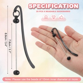 PATIKIL Beadable Bookmarks, 20 Pcs Beaded Bookmark DIY Metal Blank Bar Bulk for Bookmark DIY Making Craft, Beading Pendant Charm, Black