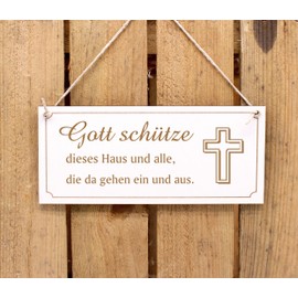 Gott schütze dieses Haus - Haussegen Door Sign Wooden Sign Engraved Saying 20 x 10 cm | Dekolando, White