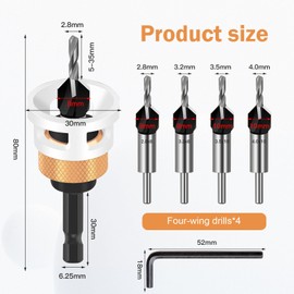 Countersink Drill Bit Set, Countersink with Depth Stop, Countersink Wood Drill with 1/4 Inch Hex Shank, Countersink Drill Wood, Countersink Made of HSS-M2, Countersink Drill Bit for Wood Processing
