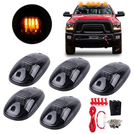 cciyu 5x 12LEDs Smoke/Amber Cab Roof Top Marker Running Lights Assembly+Wire Pack Replacement for Dodge Ram 2003-2018 Amber Cab Clearance Lights for Truck Smoke Lens Roof Top Running Lights