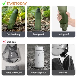 TakeToday Collapsible 32oz Silicone Water Bottles, Foldable Travel Bottle with Strap, BPA Free, Leakproof for Hiking, International Travel, Outdoors(Green)