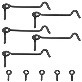 Waziaqoc 4 Inch Hook and Eye Latch (5PCS), Heavy Duty Iron Barn Door Lock Privacy Lock Screw Fixing Type Latch for Sliding Door Barn Door Gate Window Cabin - Black