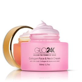 GLO24K Collagen Face & Neck Cream with 24k Gold, Collagen & Hyaluronic Acid. Boost your Skin's Collagen Levels for a Radiant, Glowing Skin