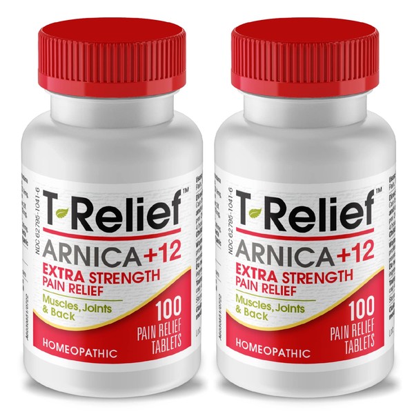 T-Relief Extra-Strength Arnica +12 Natural Relieving Actives for Back Pain Joint Soreness Muscle Aches & Stiffness, Whole Body Fast-Acting Relief for Women & Men - 100 Tablets (2 Pack)