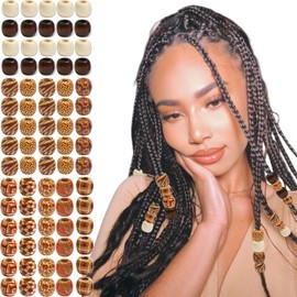 90PCS Painted Wood Hair Beads Mixed Color Large Hole Wooden Vintage Round Dreadlock Accessories Hair Tube Decoration