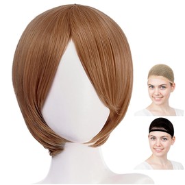 CaseEden 6009 Premium Smooth Short Bob Cosplay Wig, Brown, Brown Hair