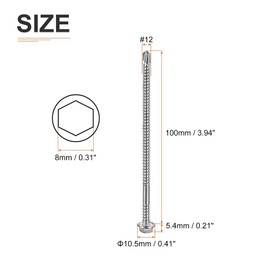 DTGN #12x4" Hex Washer Head Self Drilling Screws - 100Pack - Good for Machine - 410 Stainless Steel - Self Tapping Sheet Metal Screws