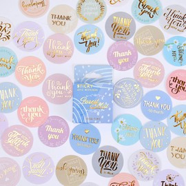 YOVOY Thank You Sticker Round Color, Floral Pattern, Thank You Sticker Set, Gold Foil Stamping, Gold, Glitter Seal, Cute, Stylish, Flake Seal Seal, Gift Sticker, 92 Sheets (Pink)