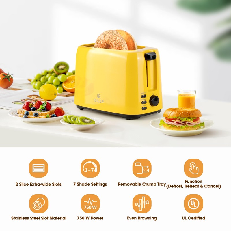 iSiLER 2 Slice Toaster, 1.3 Inches Wide Slot Bagel Toaster