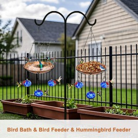 Wind Chimes Hanging Bird Feeders for Outdoors ＆ Bird Bath ＆ Hummingbird Feeders for Outdoors 3-in-1,Hand Blown Glass Hummingbird Feeder Balls,Detachable Bird Feeder ＆ BirdBath(11in)