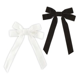 Bella Fashion Hair Bow Alligator Clip Styling Accessory, Standard Velvet Black and White - PACK OF 2