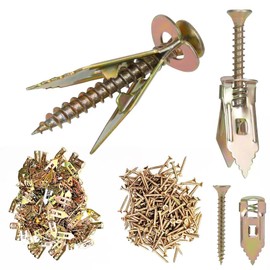 200 Pcs Self-Drilling Drywall Anchors with Screws,Easy to use, no Need to re-Drill The Wall, kit Includes 100 Gypsum Board Anchors (0.47x1.18 inches) and 100 zinc Expansion Screws.