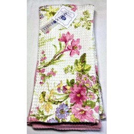 April Cornell Kitchen Towels 3 Pink Green Purple Waffle Weave Cotton