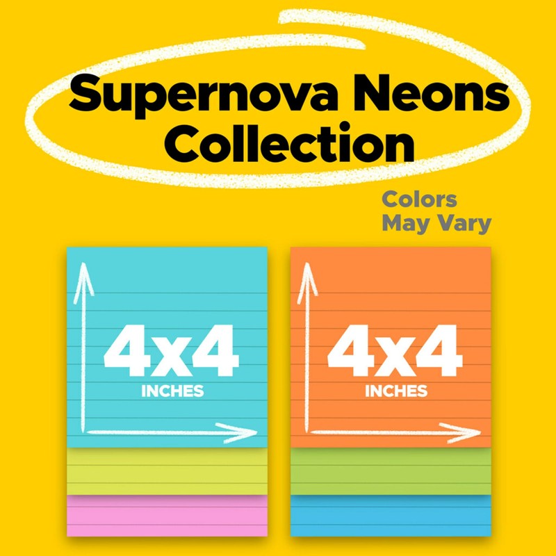 Post-it Super Sticky Notes, 3 Lined Sticky Note Pads, 4