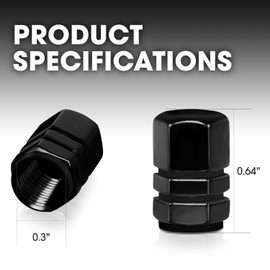 DNA MOTORING Car Tire Valve Stem Caps, Hexagon Style Anodized Aluminum Universal Stem Covers Set for Cars Trucks Bikes, Black, VCAP-RT-059-BKBK