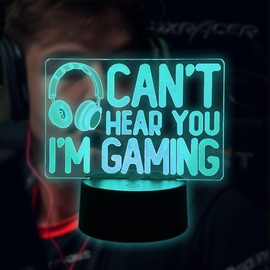 BIRBANN 3D Gaming Lamp, Children's Headphones Gaming Night Light, Touch Sensitive Smart 7 Colour Led Table Lamp, Birthday Holidays Present, Can't Hear You I'm Gaming Night Light for Boys Girls