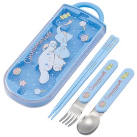 Skater TACC2AG Children's Lunch Box Trio Set, Chopsticks, Spoon and Fork, Antibacterial, Easy to Open Slide Type, Made in Japan, Sanrio Cinnamoroll, Big Ribbon, Girls