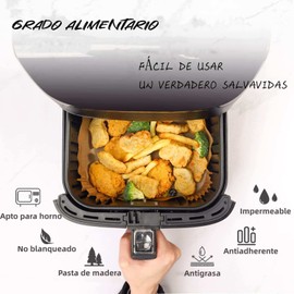 Papel para Freidora de Aire, Forro de Papel Desechable de Alimentaria Revestimiento Antiadherente, Air Fryer Paper de Silicona al Aceite, Cuadrado Filtros para Hornear/Hornos/Microondas/Sartén(100pcs)