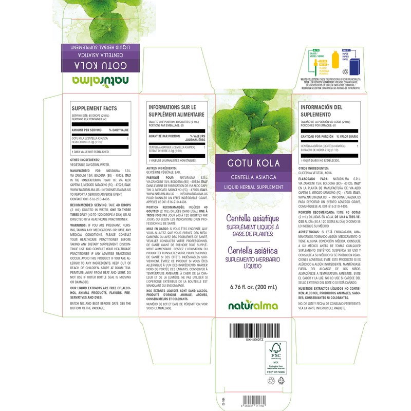 Naturalma Gotu kola (Centella asiatica) herb Alcohol-free Tincture - 6.76