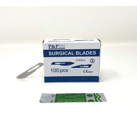 Disposable Surgical Scalpel Blades Sterile Sizes 10 11 15 21 22 High Grade Carbon Steel 2.1% 10xx Individually Foil Wrapped by P&P Medical Surgical Box of 100 (22)